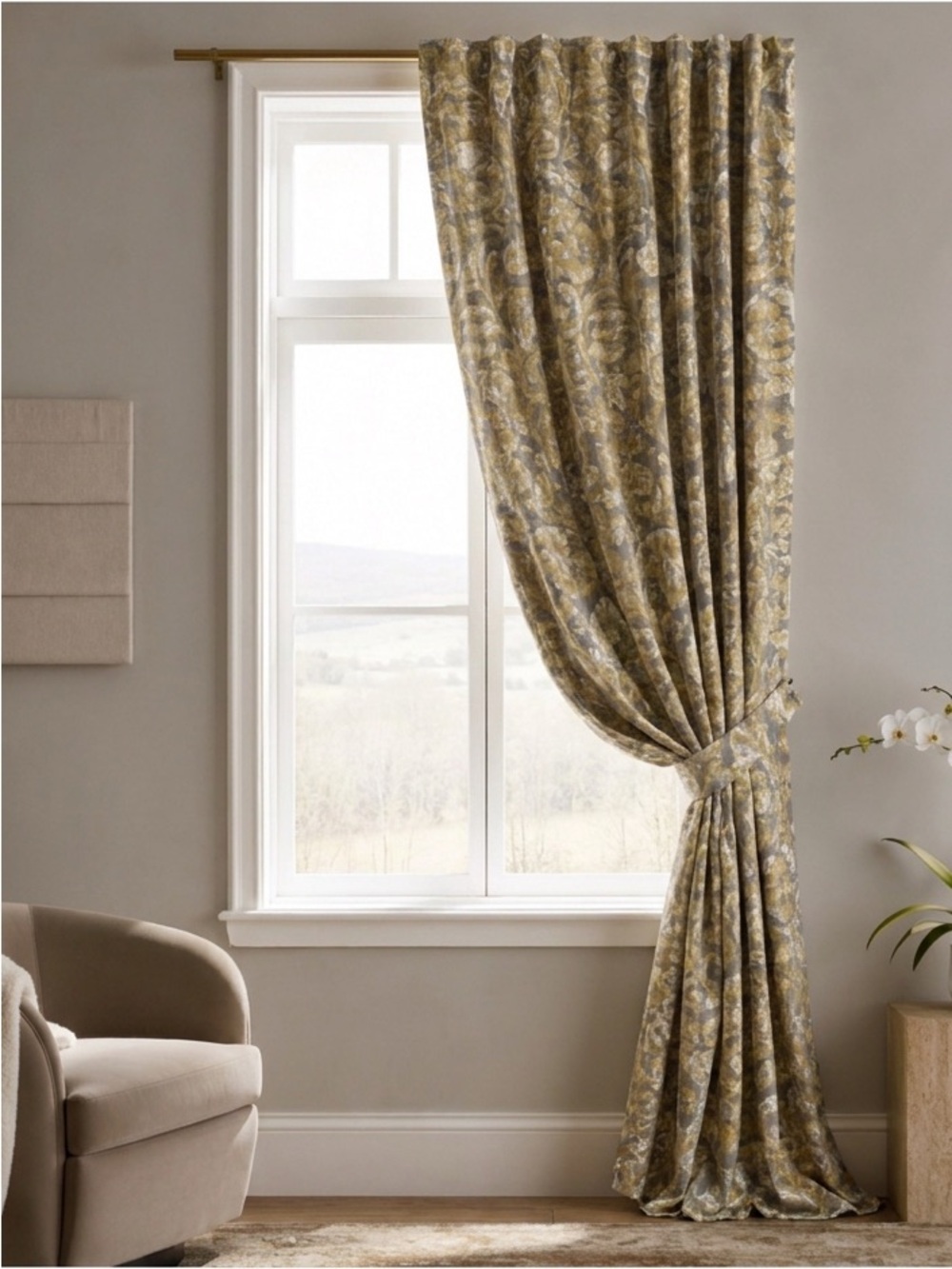 Woven Damask Curtain 1 Panel
